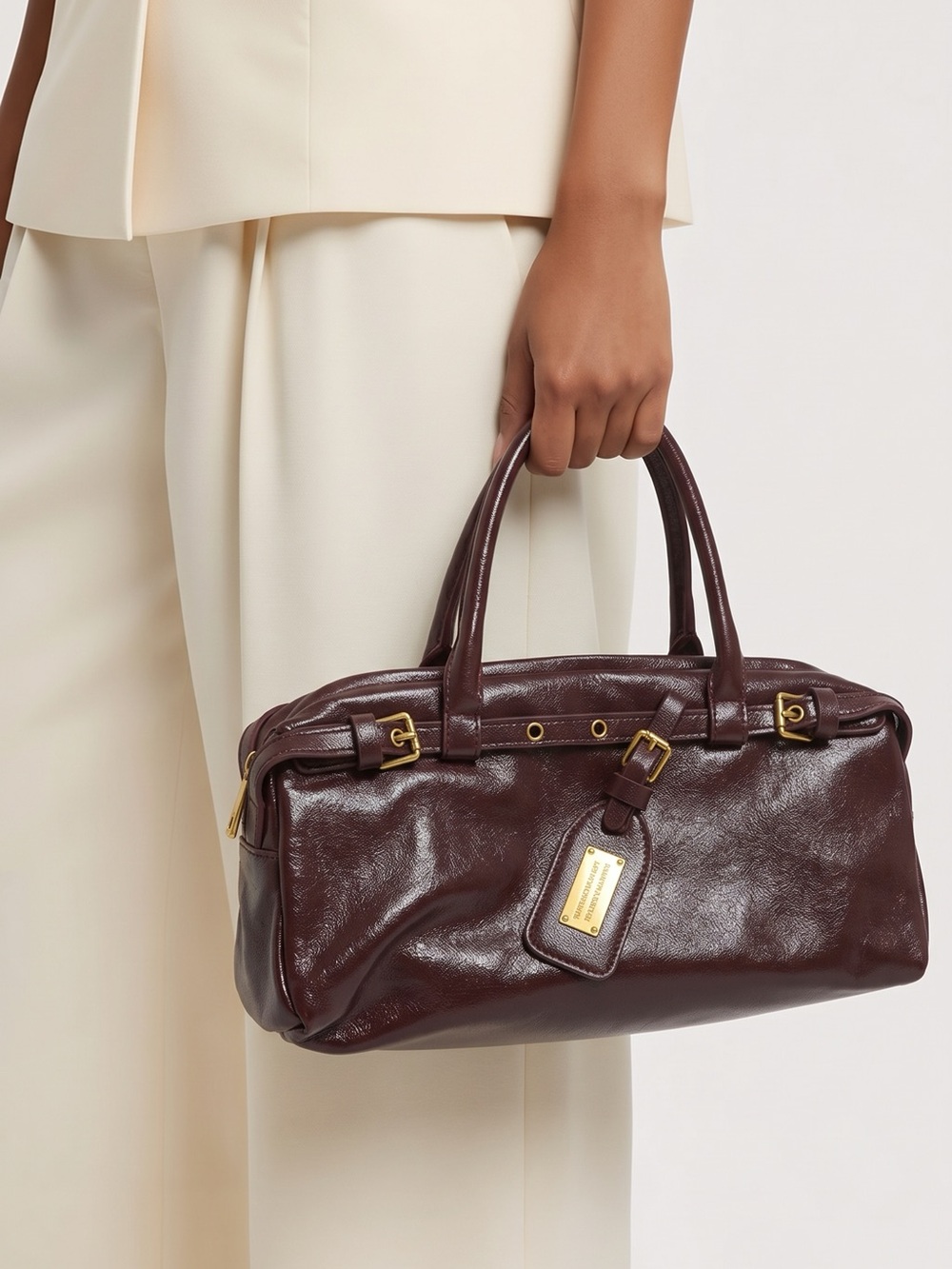 faux-Leather Tote Bag in Deep Brown